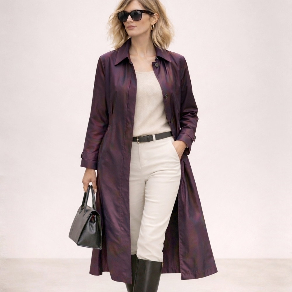 FS Rain Gear Plum Raincoat Trench Zip-Out Liner & Detachable Hood 10 Petite